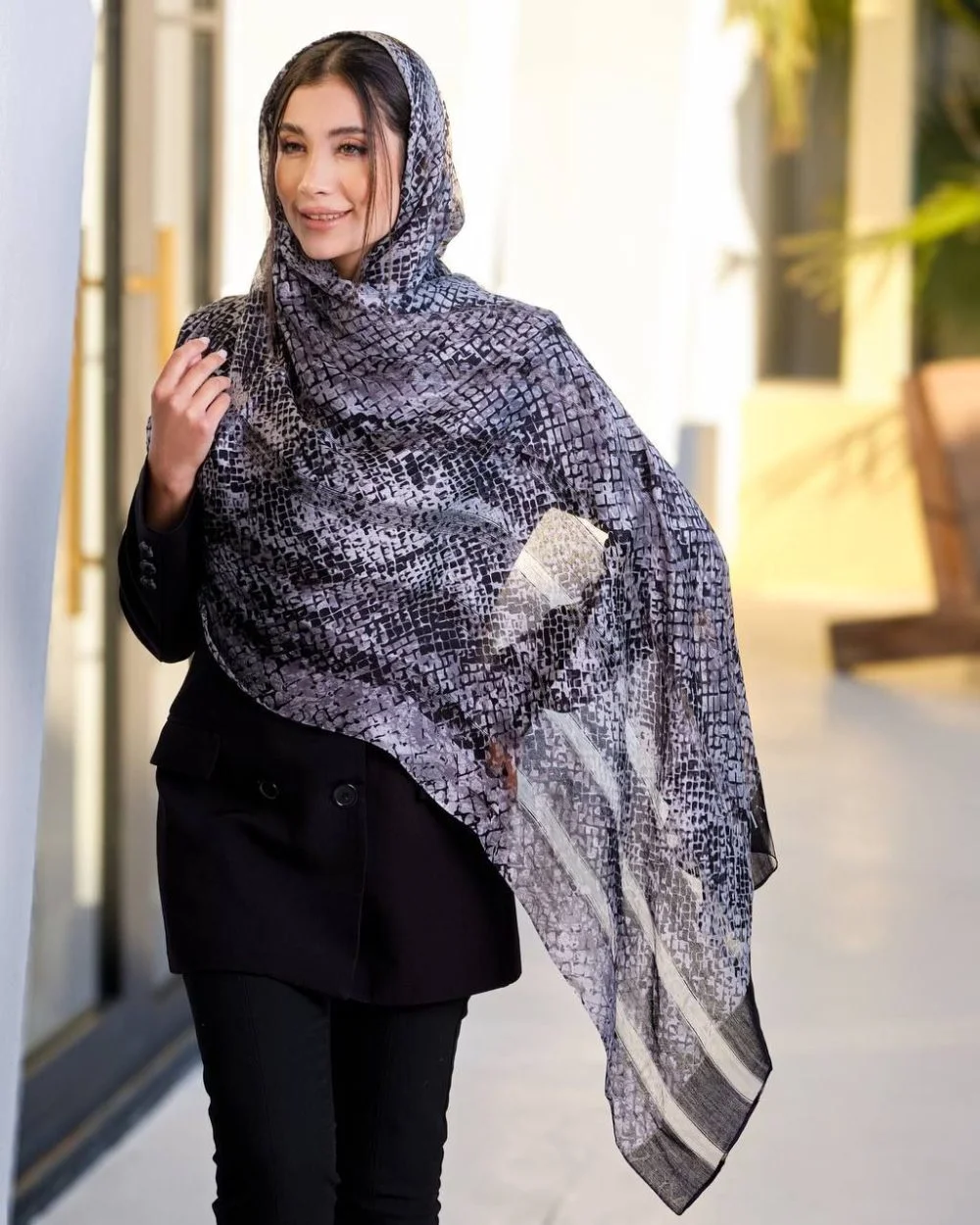 شال ابریشم میله ای پوست ماری 20272 - Image 10