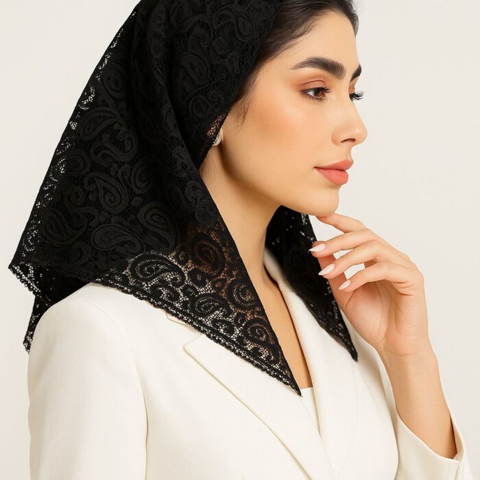 روسری سه گوش گیپور مشکی 30164